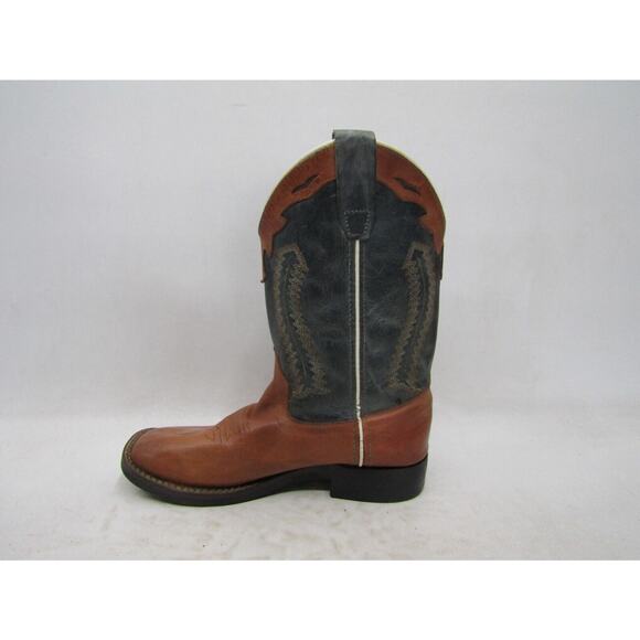 Old West Youth Size 3 D Blue Brown Leather Cowboy Western Boots - Picture 2 of 11
